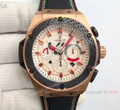 Swiss 7750 Replica Hublot F1 King Power Men Watch - Rose Gold White Dial